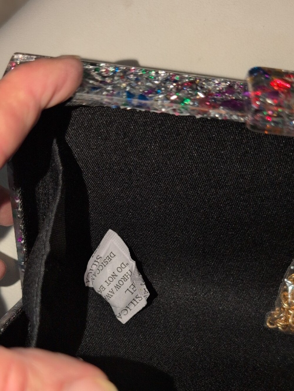 City Glitter Evil Eye Clutch - Silver Multicolor With Crossbody Strap - Picture 12 of 16